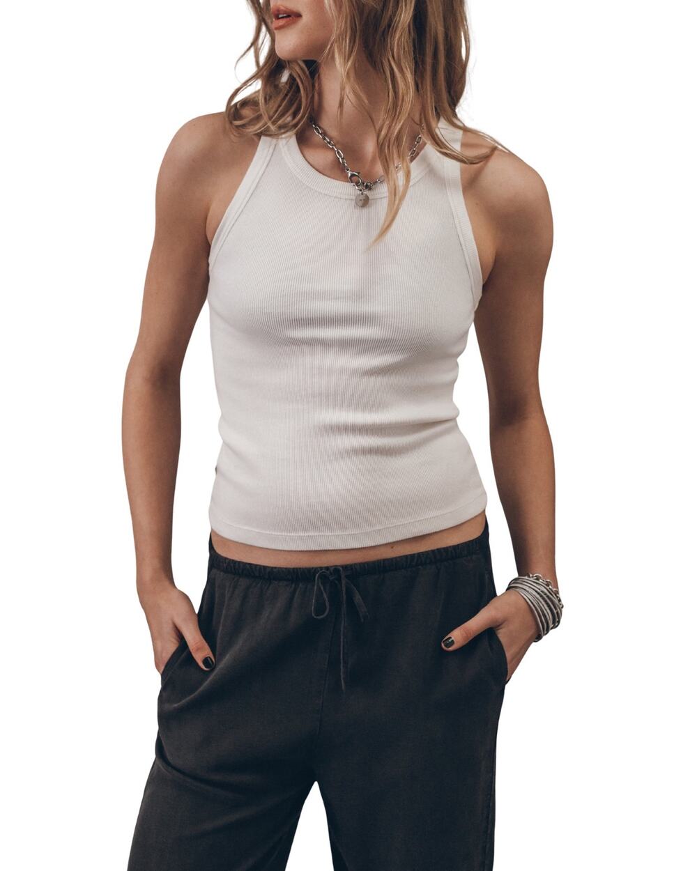Mikuta The White Standard Ribbed Cotton Tank Top Size S